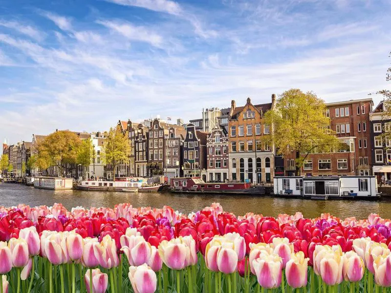 Amsterdam city skyline at canal