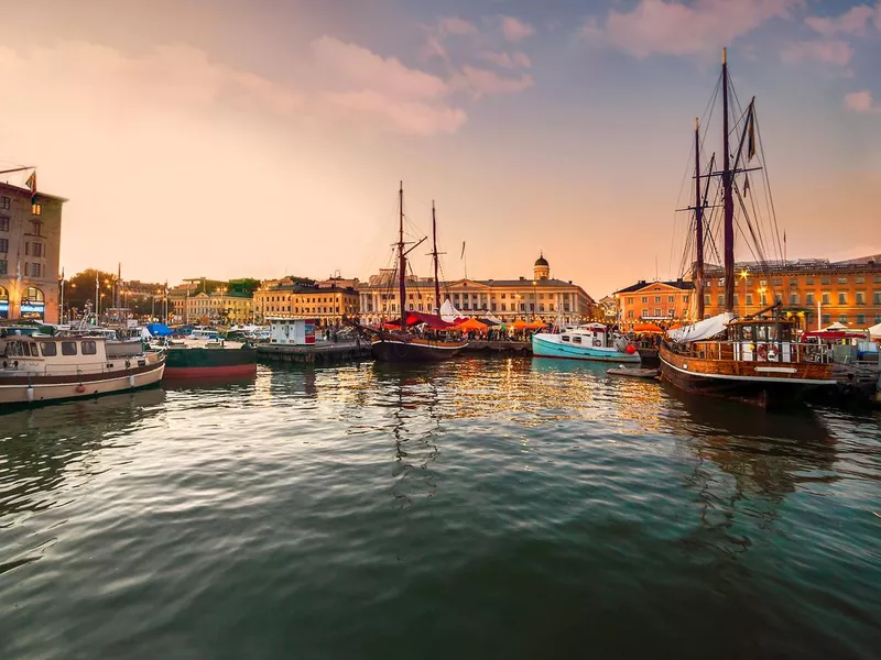 Helsinki, port at sunset