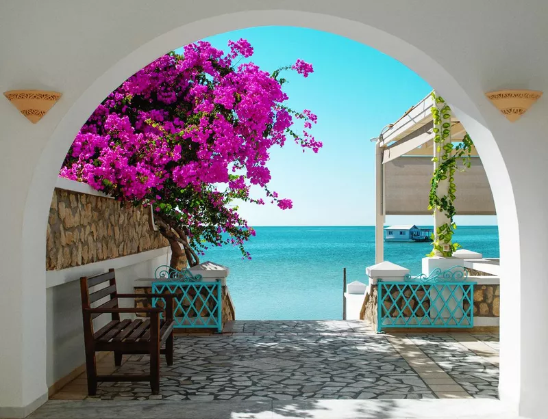 Sea view on the territory of the hotel of Tunisia.