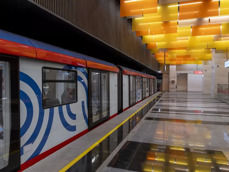 Subway train on Novatorskaya Moscow Metro station