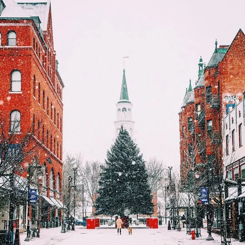 Snow falling at Church Street Marketplace