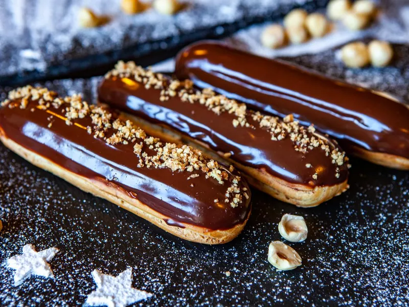 Traditional french eclairs with chocolate