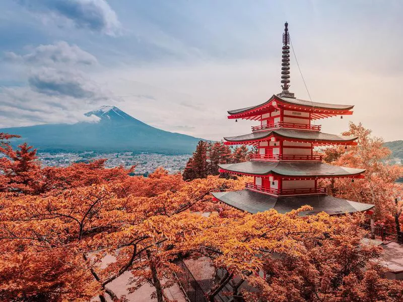 Chureito Pagoda and Mt.Fuji at sunset