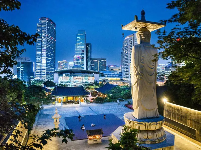 Bongeunsa Temple in Seoul, South Korea at night