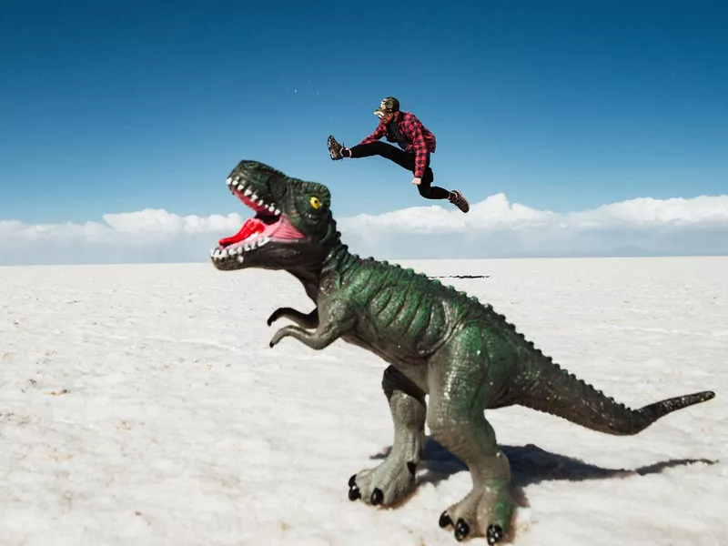 Tourist in Salt Flat Salar de Uyuni