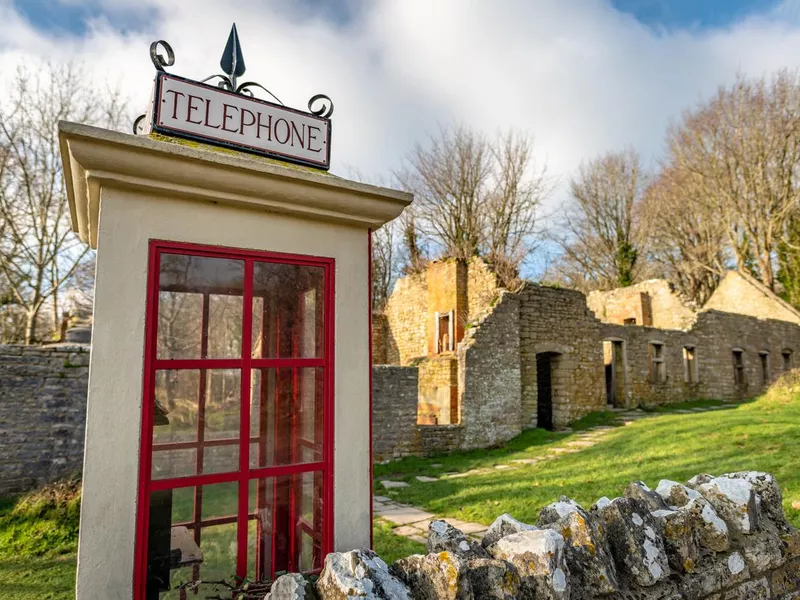 Unusual old telephone box in the ruined village of Tyneham in Dorset