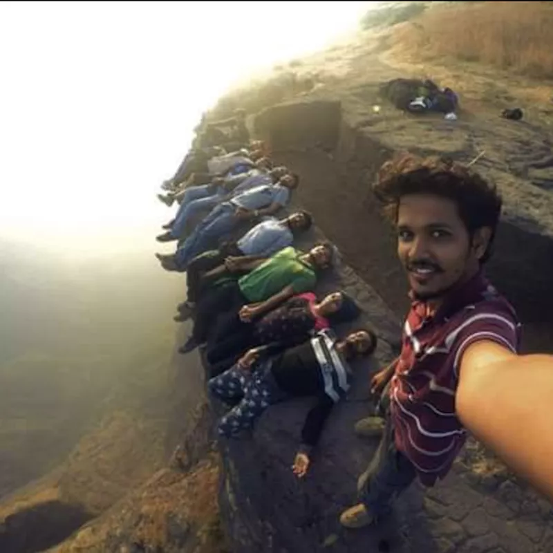 Friends taking dangerous selfie