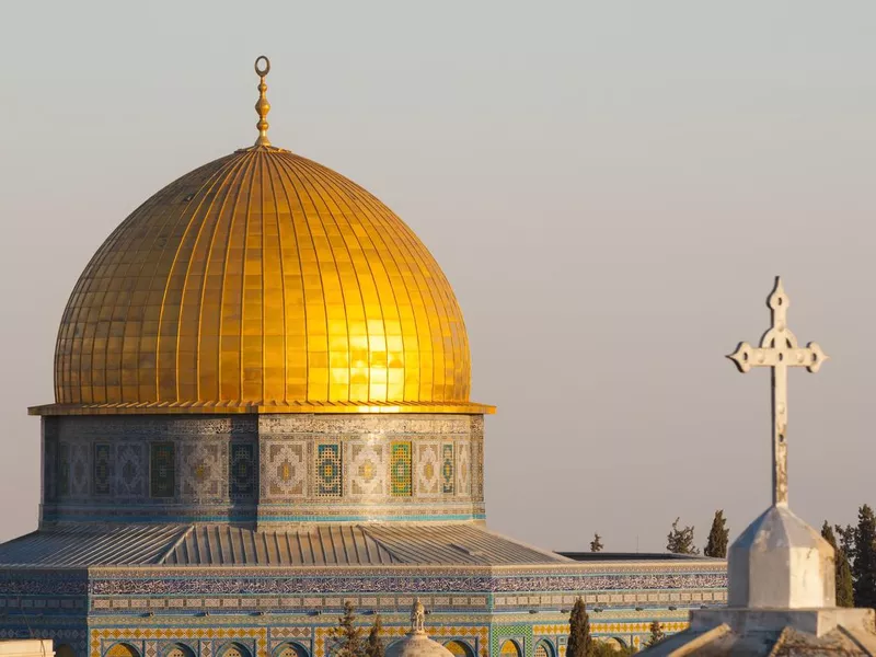 Islamic crescent and Christian cross in Jerusalem's Old City