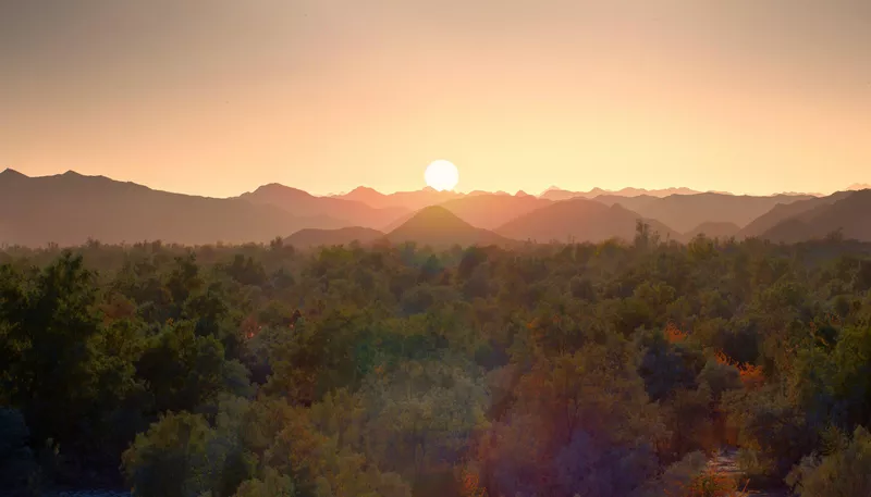 Sunset landscape in the mountains near Turbat, Pakistan