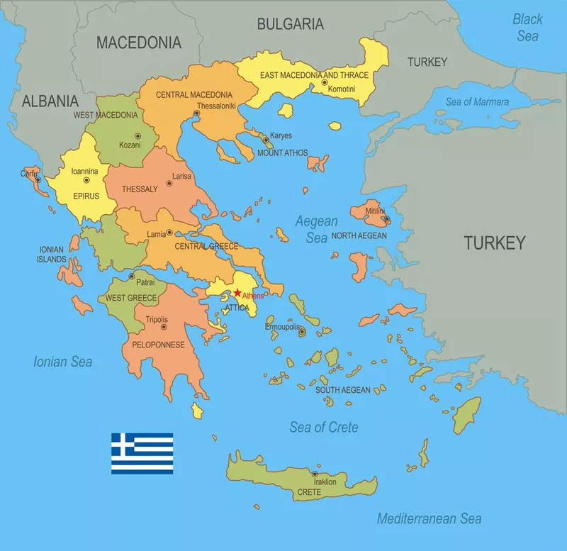 Flat map of Greece with flag