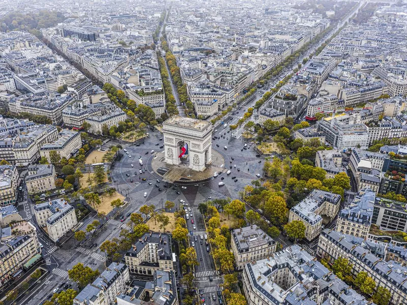 Arc de Triomphe from the sky, Paris