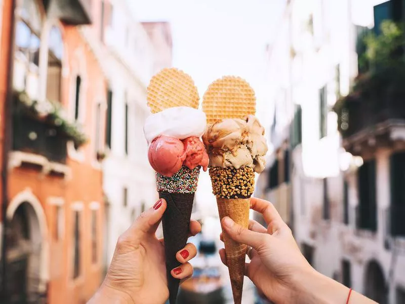 Italian gelato in waffle cone