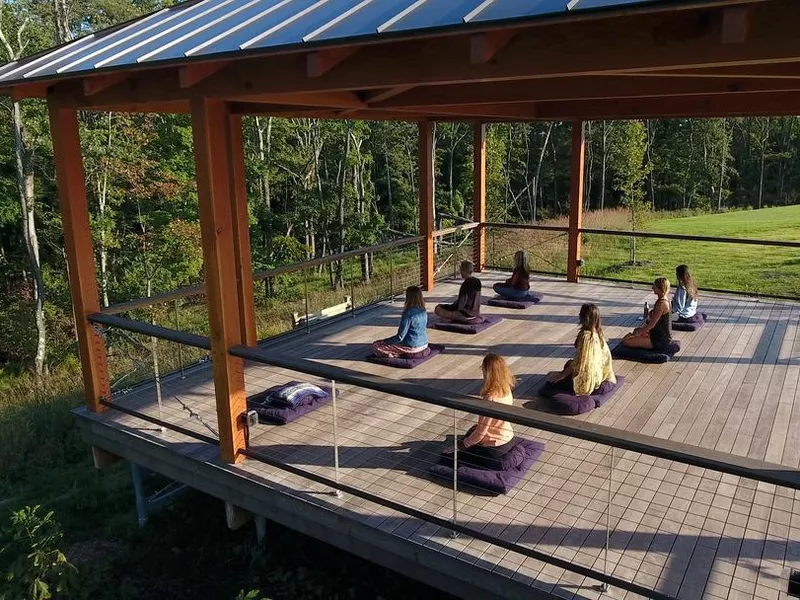 Group meditation in New York