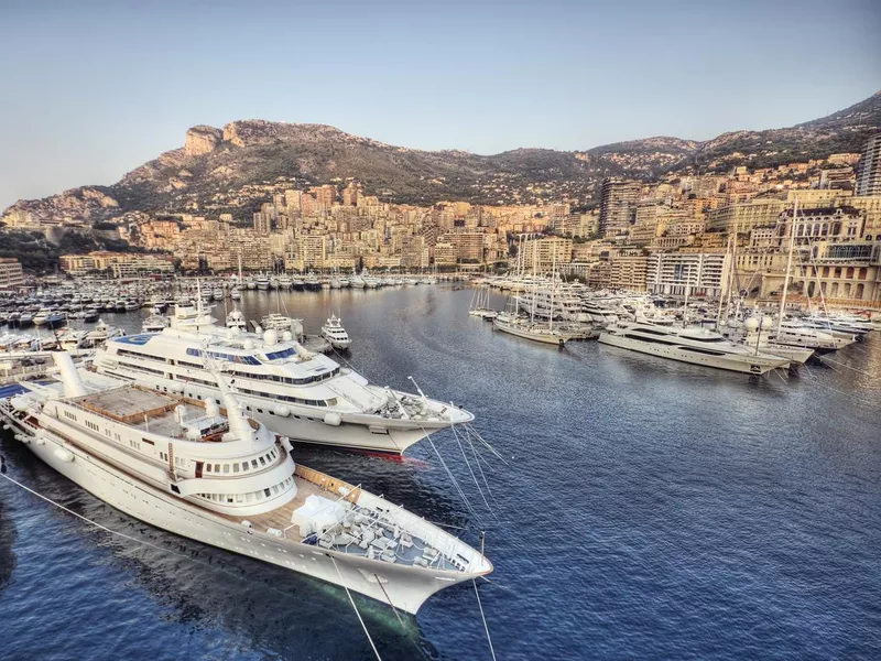 Famous port of Monte Carlo in Monaco just after sunrise