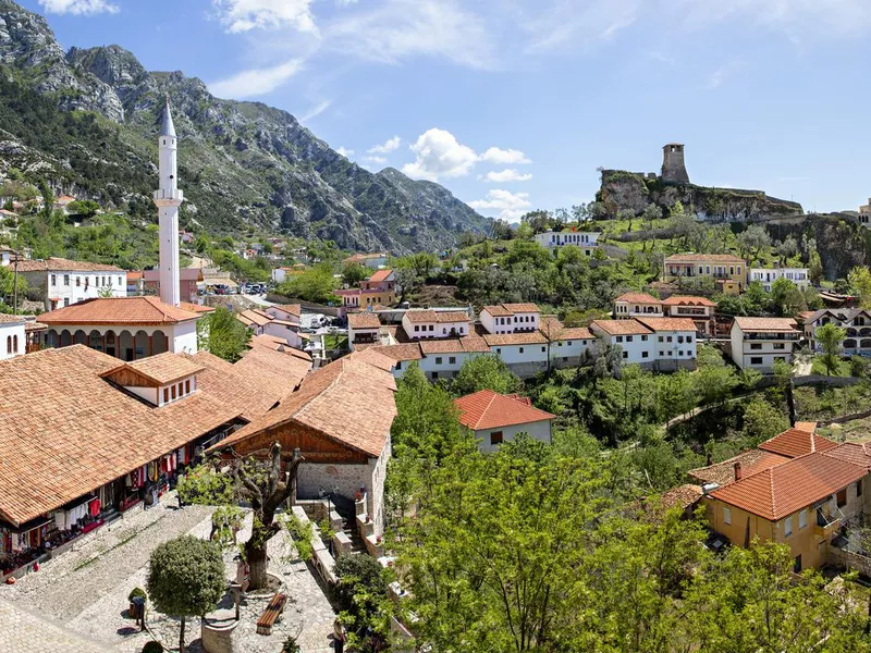 View over the old town of Kruje and its fort, in Albania.