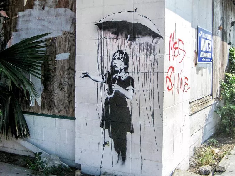 Bansky Umbrella Girl in New Orleans