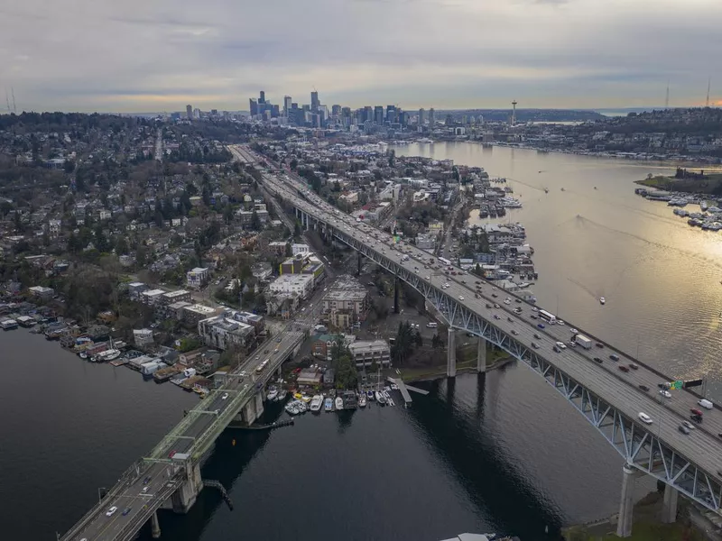 Drone Aerial footage of the Seattle Skyline