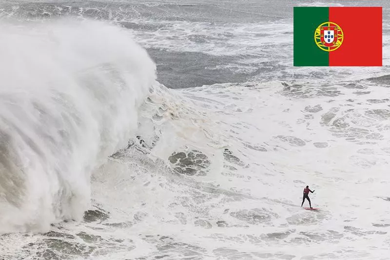 Surfing in Nazare, Portugal