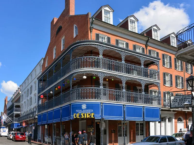 The Royal Sonesta and Desire Oyster Bar on Bourbon Street, New Orleans