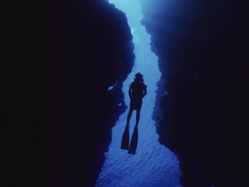 Diver in cave