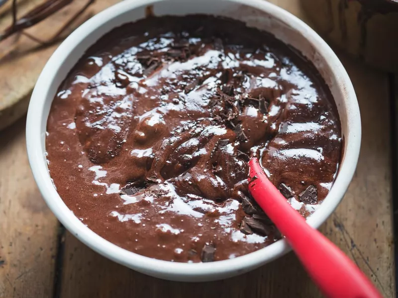 Mixing batter with spatula