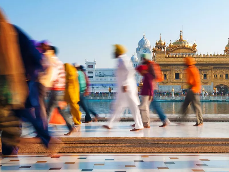 walking past Golden Temple in India