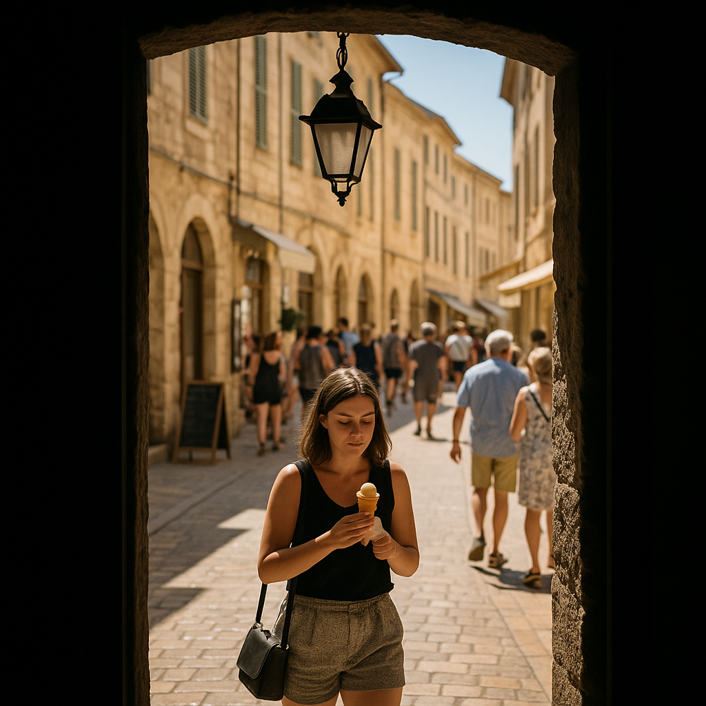 Old market streets at noon: use doorways as your frame