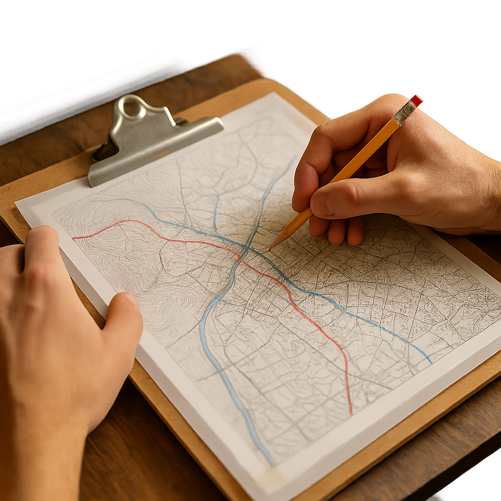 Print-and-trace overlays for the road that won't explain itself