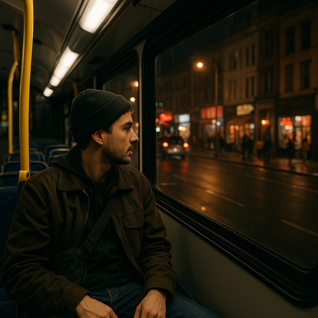 The night bus is where the city stops performing
